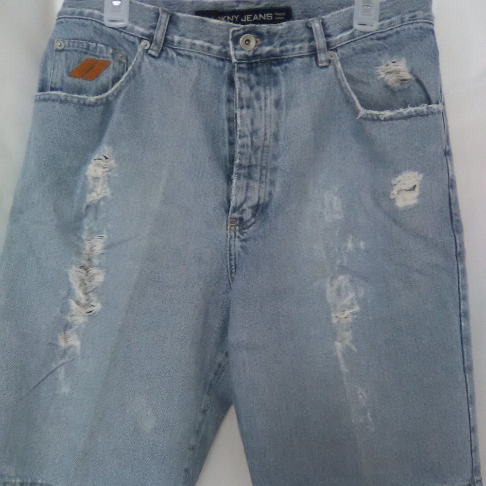 DKNY Men's Jean Ripped Shorts Color Light Blue Size 32